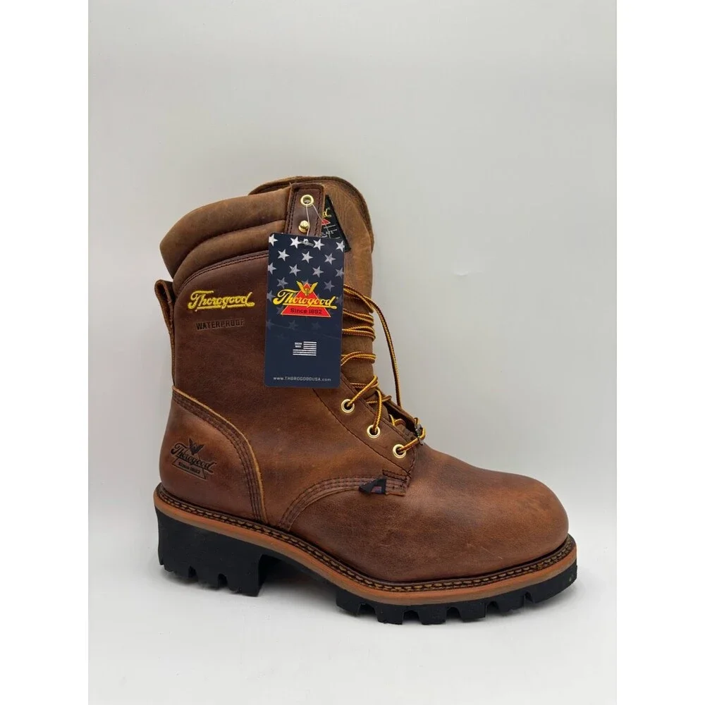 Thorogood 9 IN WP LOGGER BRN Men's NEW Steel-Toe Work Boots Brown US Size 9.5 3E